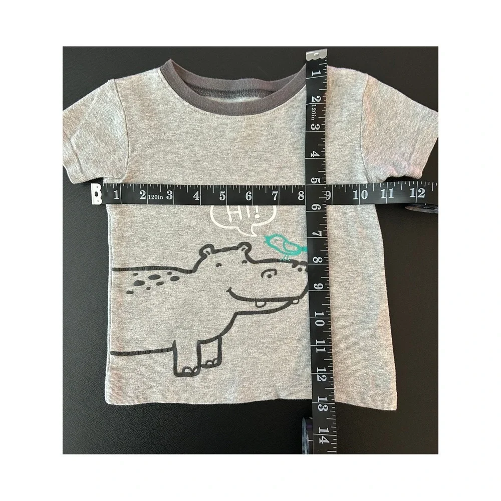 Carters Toddler 2T Gray Hippo Bird Graphic Short Sleeve T-Shirt (1285)